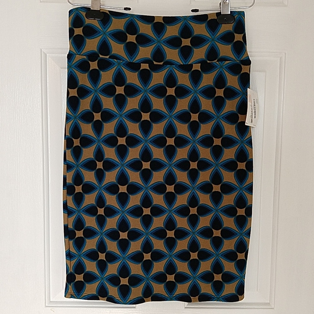 LuLaRoe Cassie pull-on skirt M medium tan blue NWT